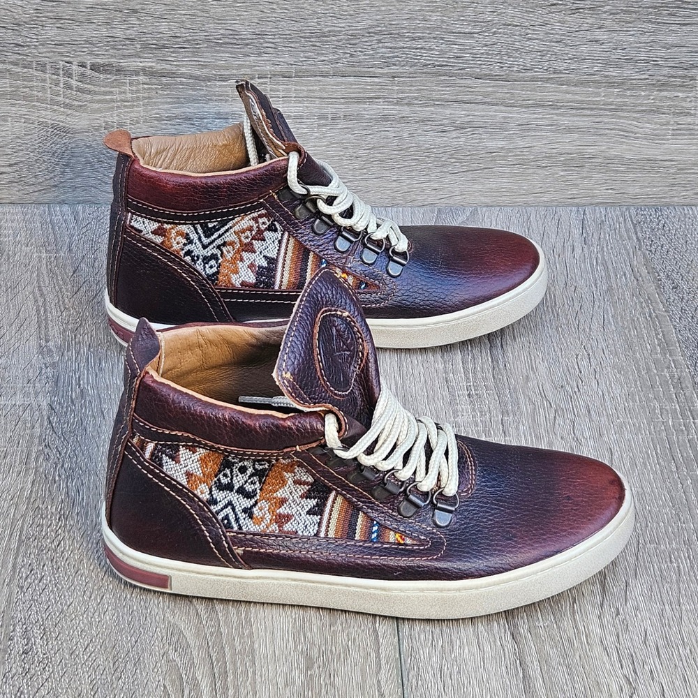 Inkkas Brown Leather Woven Textile High Top Sneakers Mens 5 Womens 7 Mexico